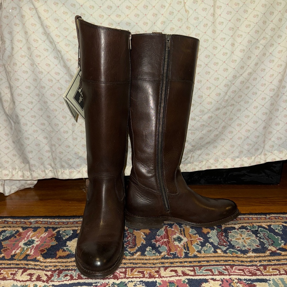 Frye Jayden Chocolate Brown Button Leather Tall Riding Boots Size 8.5 NWT